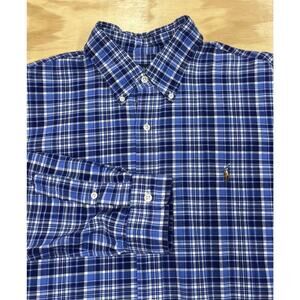 Ralph Lauren Shirt Mens X Large Blue Plaid Button Up Preppy Casual Pony Logo